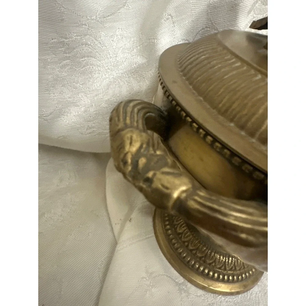 Antique Brass Lion Head Urn With Lid‎ & Handles